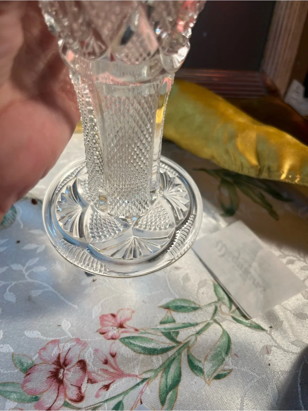 Pressed Cut Crystal Vase - Clear Glass